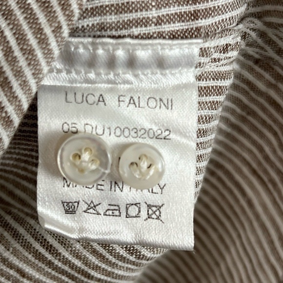 Luca Faloni Shirt Mens Size 41/16 Tan White Striped ButtonDown Linen Stand Colla - Picture 5 of 6